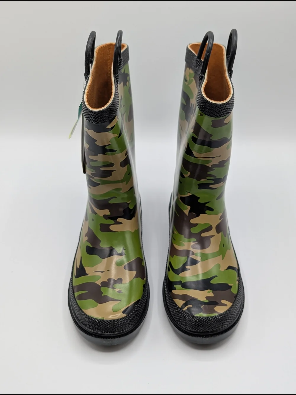 Western Chief Little Kids' 2 Green Camo Rain Waterproof Boots Pull On Handles